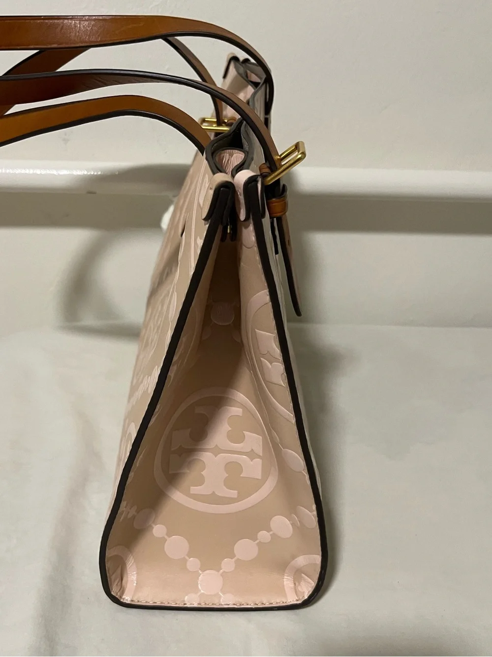 Tory Burch T-monogram contrast tote Pink dawn.